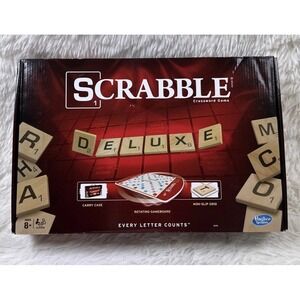 Hasbro Scrabble Deluxe Edition Rotating Board Game Complete Open Box